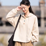 Johnature naiste vintage kapuutsiga pluss kapuutsiga &uuml;hev&auml;rvilised soojad s&uuml;gissviitrid pikkade varrukatega pulloverid One Size beež