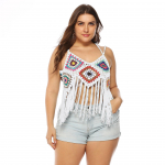 Suvine naiste Camisole topp suures suuruses etnilise v&auml;rvi kokkup&otilde;rkega pika tutiga liibuva camisole lipsuga varrukateta topid One Size valge