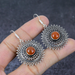 Natural Carnelian Gemstone Handmade 925 Sterling Silver Jewelry Earring 2 m8h32