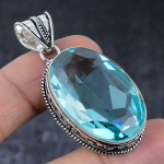 Natural Swiss Blue Topaz Handmade 925 Sterling Silver Jewelry Pendant 2.09 d9s25