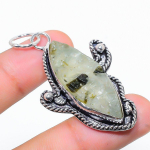 Natural Prehnite Gemstone Handmade 925 Sterling Silver Pendant 2.29 s4u46