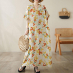 L&uuml;hikeste varrukatega Plus-suuruses vintage lilleline uus kleit naistele vabaaja avar Maxi pikk suvekleit