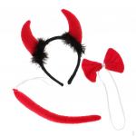 3x Devil Ox Bull Horn Set Headband Bow Tail Adult Kids Cosplay Party Fancy , as described