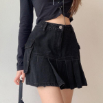 Teksad Miniseelik Goth Denim plisseeritud seelikud suurte taskutega Naistele T&uuml;drukutele Summer Punk Y2K Black Faldas K&otilde;rge v&ouml;&ouml;kohaga Korea mood 4XL must