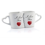 2 Mugs pour couple I Love You tasses c&oelig;ur qui s'embo&icirc;tent