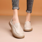 Retro Loafers Ehtsast nahast Naiste Lamedad jalan&otilde;ud Kandiline varbaosa Pehme tallaga &uuml;hev&auml;rvilised libisevad kingad 35 beež