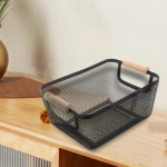 Mesh Metal Storage Basket with Wood Handle Container Versatile Vegetables Kitchen Organizer S 24x17.5x11cm