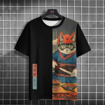 Cartoon Cat meeste T-s&auml;rk Jaapani stiilis Ukiyo-e kassi tr&uuml;kkimisega T-s&auml;rgid vabaaja avarate l&uuml;hikeste varrukatega s&auml;rgid, meeste riidetopsid S