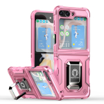 Armor Tugev Defender &uuml;mbris Samsung Galaxy Z Flip 6 5 4 3 jaoks P&otilde;rutuskindel kate Metallr&otilde;ngas Magnetiline alus T&auml;ielikult kaitsev kate For Galaxy Z Flip 5 roosa