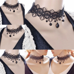 Gooti must pits Retro Choker krae Lilleripats Kaelakee ehted