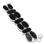 Natural Black Tourmaline Gemstone 925 Sterling Silver Bracelet 7-8 w7y16