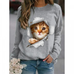 Kawaii Cat naiste T-s&auml;rk 3D-prindiga vabaaja pikkade varrukatega s&auml;rgid Harajuku kampsun Riietus Igap&auml;evane pluus Naiste avarad topid S