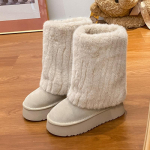 Naiste lumesaapad liitmine samet soe nahast l&uuml;hikesed saapad talv uus paksu tallaga puuvillased saapad 35 beež