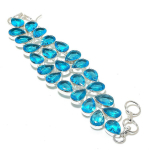 Swiss Blue Topaz Gemstone Handmade 925 Sterling Silver Bracelet 7-8 g0m52