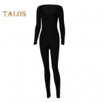 Naiste kombinesoon &otilde;mblusteta &uuml;mmarguse kaelusega, tagumikuga &uuml;les t&otilde;stetud k&otilde;hn &uuml;hev&auml;rviline kokkusurumine &uuml;hev&auml;rviline pikkade varrukatega elastsed pikad jooga kombinesoonid. L valge