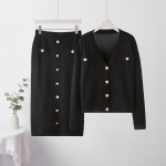 Kontori Slim Kampsun Kardiigan Seelikute Komplektid Naised &Uuml;herealine L&uuml;hike Kudumistopp Mantel Kost&uuml;&uuml;m K&otilde;rge V&ouml;&ouml;kohaga Liibuv Faldas Komplekt ONE SIZE must