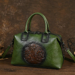 Johnature Vintage K&auml;ekott K&auml;sit&ouml;&ouml;na Reljeefne Naiste Kott Suure Mahutavusega Ehtne Veisenahk Mitmek&uuml;lgne &Otilde;la- v&otilde;i Crossbody Kotid roheline