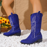 Naiste retro stiilis kauboisaapad, libisemisvastased s&auml;&auml;reosa Cowgirl saapad, tikitud l&auml;&auml;nepoolse terava varbaga turske plokkkontsaga laia s&auml;&auml;rega saapad naistele 36 valge