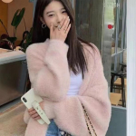 Valge pikk kampsun naiste talveriided kootud kohevad pikkade varrukatega ka&scaron;miirist kampsun mantel Clotkorean stiilis soe vintage One Size roosa