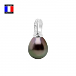 Compagnie G&eacute;n&eacute;rale des Perles &ndash; teemantripats 0,03 Cts ehtne Tahiti p&auml;rlipirn 9-10 mm 18K valge kuld &ndash; naiste ehted