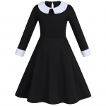 Kolmap&auml;evane Addamsi musta kleidi cosplay kost&uuml;&uuml;m &ndash; Addamsi pereteemaline seelik 9034#Long sleeve dress. 140Y must