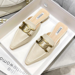 Mood Pluss Suurus 41/42 Naiste Metallkettiga Sandaalid Ruudukujulise Madala Kontsaga Muulad Naiste &Otilde;mbluskingad Suvised Kinnise Terava Ninaga Slaidid Sandalias 4.5 aprikoosi