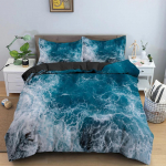 Merevaigu laine tekikate King Queen suurus 3D sinised ookeani pritsmed lained Voodipesukomplekt lastele teismelistele, taevasinine merevesi pehme tekikate EU Single 135x200cm