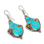 Natural Tibetan Turquoise Gemstone Handmade Jewelry Earring 2.17 e8w39