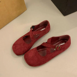 Naiste korterid, mokassiinid, naiste kleit, madala ristiga rihmaga, moodne temperament, retro seemisnahast naiste kingad, seemisnahast mokasiinid 39 punane