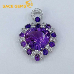 Sace Gems 925 h&otilde;bedast 15 mm naturaalsest amet&uuml;stist ripatsiga kaelakeed naiste kihlus&otilde;htuks peened ehted lilla