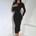 Mood Seksikas Slim Fit vabaaja pikk kleit naistele Elegantne l&uuml;hikeste varrukatega liibuv vabaaja peokleidid Naiste riided Solid O kaelusega Bodycon Naiste kleit 26312 S