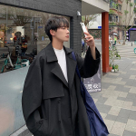 2025 kevad Korea stiilis meeste trenchcoat Meeste t&auml;navar&otilde;ivad Tuulejope Trenchcoat Mehed &Uuml;hev&auml;rviline &Auml;rikasulik L&otilde;tv Pikk &Uuml;ler&otilde;ivas M must