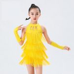 Narmastega Ladina Tantsukleit T&uuml;drukutele Ladina Kleit Kost&uuml;&uuml;m Laste Ballisaali Kost&uuml;&uuml;m Salsa Rumba Cha Cha Tango Lava 140 kollane