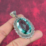 Aqua Apatite ripats, 925 tahke h&otilde;bedane ripats, k&auml;sitsi valmistatud kalliskivist ehted, kingitused naisele uhiuus ripats 2.36 Inches roheline
