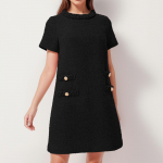 Naiste Magusad L&uuml;hikesed Kleit Elegantne Tviid &Uuml;hev&auml;rviline N&ouml;&ouml;pidega Pullover Midi Kleit Kontori Daam L&uuml;hikesed Formaalsetid Kleit XXL must