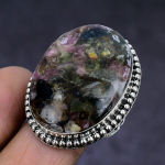 Natural Watermelon Tourmaline Gemstone 925 Sterling Silver Ring Size 8.5 m6k01