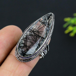 Black Rutile Handmade 925 Sterling Silver Jewelry Ring Size 8 w8b81