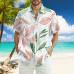 Meeste moodne lahtine Hawaii tr&uuml;kitud l&uuml;hikeste varrukatega rannas&auml;rk M