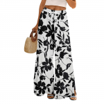 Naiste suvised boheemlaslikud palazzo p&uuml;ksid k&otilde;rge v&ouml;&ouml;kohaga laia s&auml;&auml;rega lilleprindiga vabaajap&uuml;ksid taskutega L must