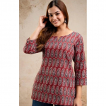 Naiste tr&uuml;kimustriga puuvillasegu sirge kurta topp India peoriided disainer tuunika VFP-1853a 2XL-44