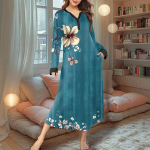 Naiste &ouml;&ouml;s&auml;rk Moodne tr&uuml;kitud pikk majamantel V-kaelusega pidžaama taskutega kleit M