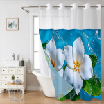 Konksudeta lillemustriga du&scaron;ikardin sissekl&otilde;psatava kangasvoodriga, l&auml;bikumava &uuml;laaknaga, veekindel kahekihiline vannikardin 180X188cm sinine