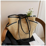 Lihtne &otilde;lest punutud kott kevad-suvi uus punutud kott rannapuhkuse kandekott suure mahutavusega kaenlaalune kott khaki