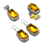 Natural Citrine Gemstone Handmade 925 Sterling Silver Jewelry Set j5o55