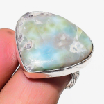 Natural Larimar Gemstone Handmade 925 Sterling Silver Jewelry Ring Size 7 g2h65