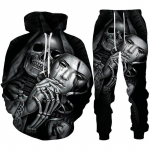 Isiksus gooti pealuu 3D prindiga kapuutsiga p&uuml;kste komplekt meeste/naiste naljakas Halloweeni t&auml;navar&otilde;ivaste riietus&uuml;likond hiphop 2-osaline spordidress 6XL