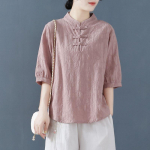 Vintage kirjanduse ja kunsti plaadi n&ouml;&ouml;biga aluskrae Puuvillane linane žakaars&auml;rk Naiste suver&otilde;ivad Mitmek&uuml;lgne pullover, linane viie varrukaga T-s&auml;rk top M roosa punane v&auml;rv