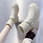 L&uuml;hikesed naiste kingad Chunky Mary Janes Jalatsid Valged papud Lolita Sokid Naiste poolsaapad Platvorm Elastic Trend 2024 Uus In 40