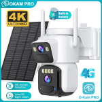 OKAM PRO P&auml;ikeseenergia Kaamera Kahe L&auml;&auml;tsega HD 4K WiFi Kaamera PIR Liikumisj&auml;lgimisega V&auml;rviline &Ouml;&ouml;n&auml;gemine 4G V&auml;likamera IP66 Veekindel CCTV WIFI Camera