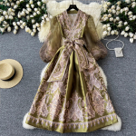 Uus s&uuml;gisene Paisley lilleprintimine p&uuml;hadekleit Boho naiste V-kaelusega laternaga varrukatega pitsist taskud &uuml;hes t&uuml;kis pikk Vestido XXXL sinine